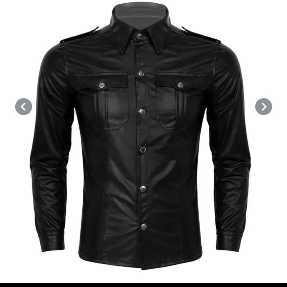 Large synthetic leather long sleeved shirt